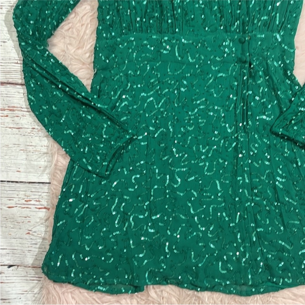 Show Me Your MuMu Phyllis Emerald Beaded Sequins Wrap Mini Dress - Picture 8 of 12